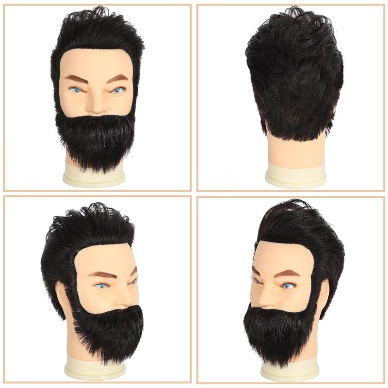 simnient Male Mannequin Head with Beard 100% Human Hair Haircut Manikin Head for Cosmetology Straight Thick Hair Doll Head with Human Hair with Stand Practice Cutting Styling - Image 3